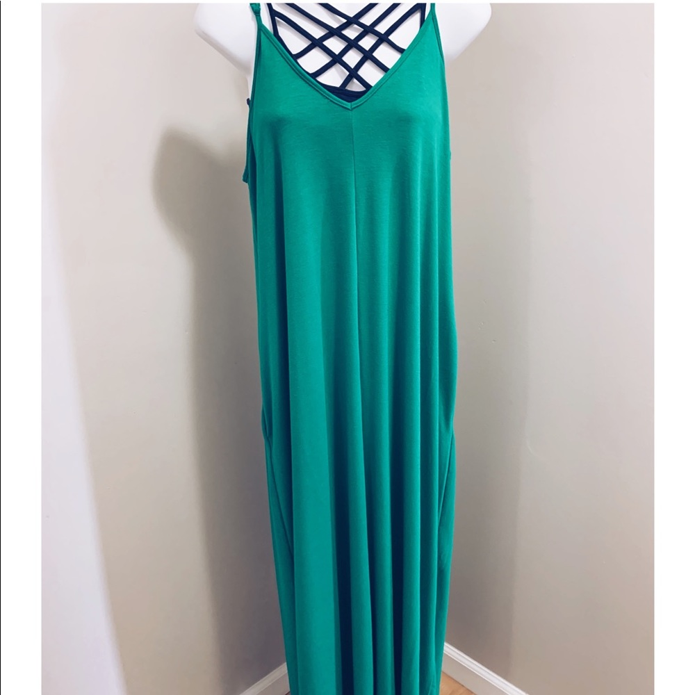 Green V neck Maxi Dress